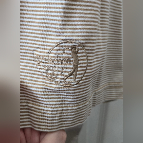 Peter Millar Striped Tan Golf Polo Shirt Men XL Interlachen FL Country Club Logo - Picture 3 of 4